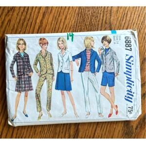 Vintage 1960s Simplicity 6887 Sewing Pattern Size S Pants Jacket Skirt COMPLETE